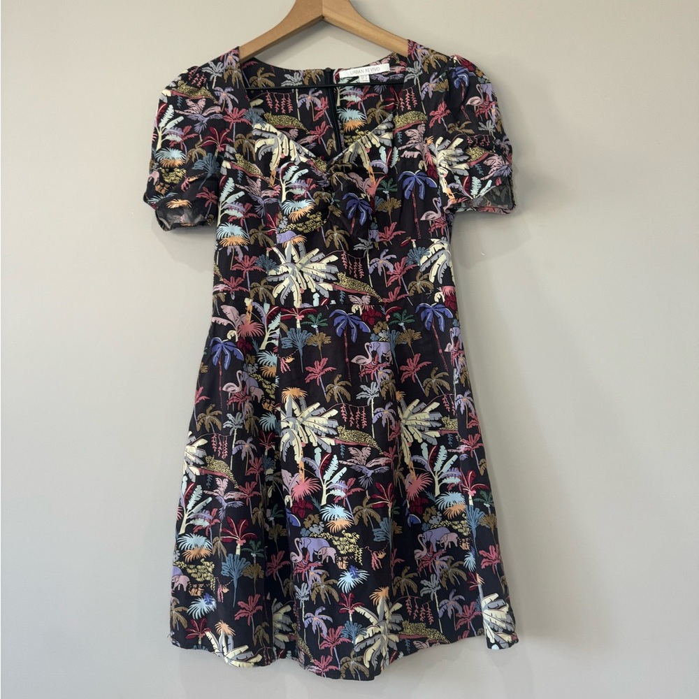 Urban Revivo Tropical Print Safari Short Sleeve Dress Multicolor Palms Size 4